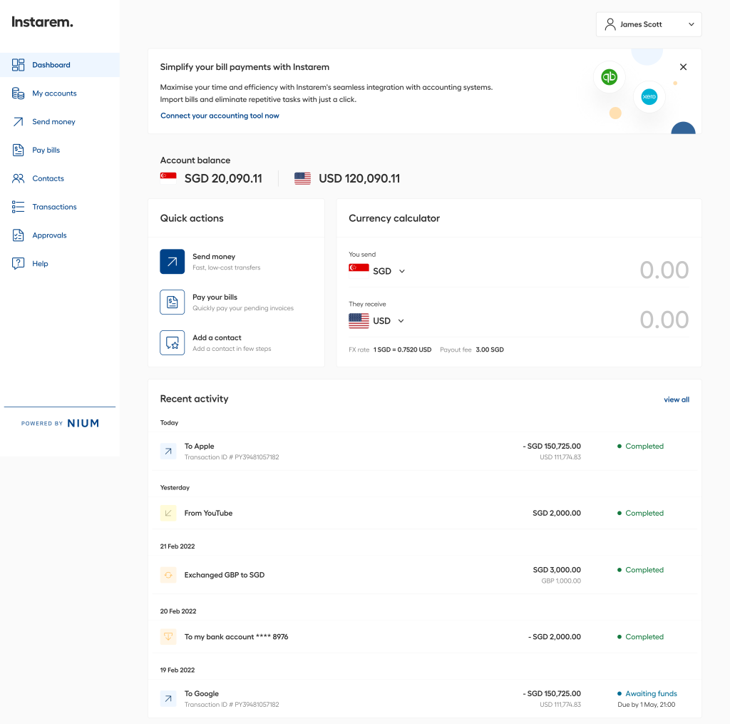 instarem business dashboard