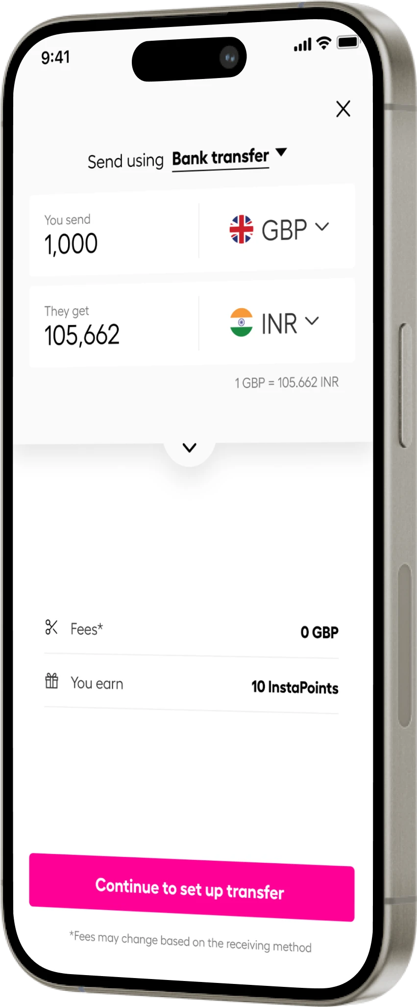 sending money from UK to other countries app screenshot