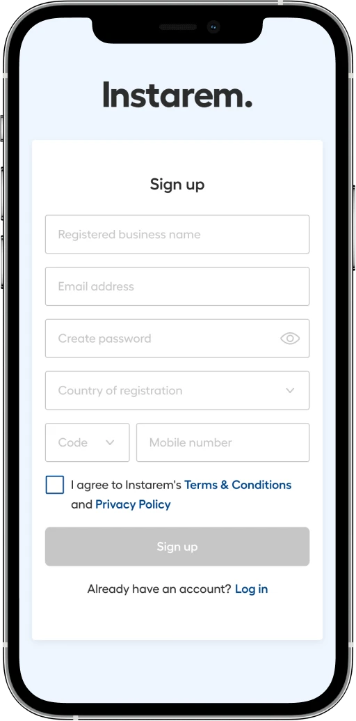 Sign up web screenshot on mobile