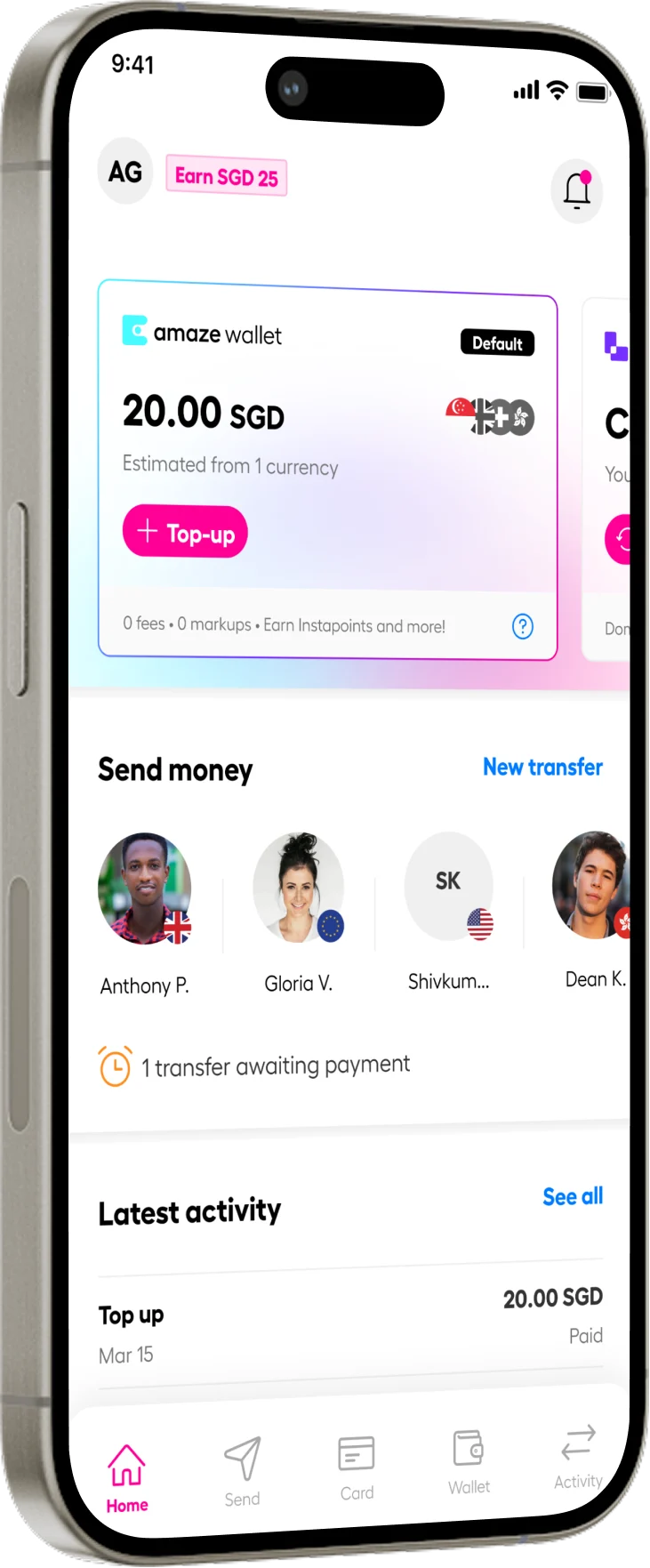 Mobile app screen showing Instarem with a blue Help banner and payment section visible on a smartphone.